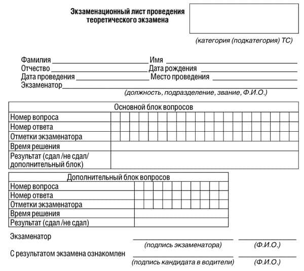 купить лист сдачи теоретического экзамена ПДД в Волгоградской Области